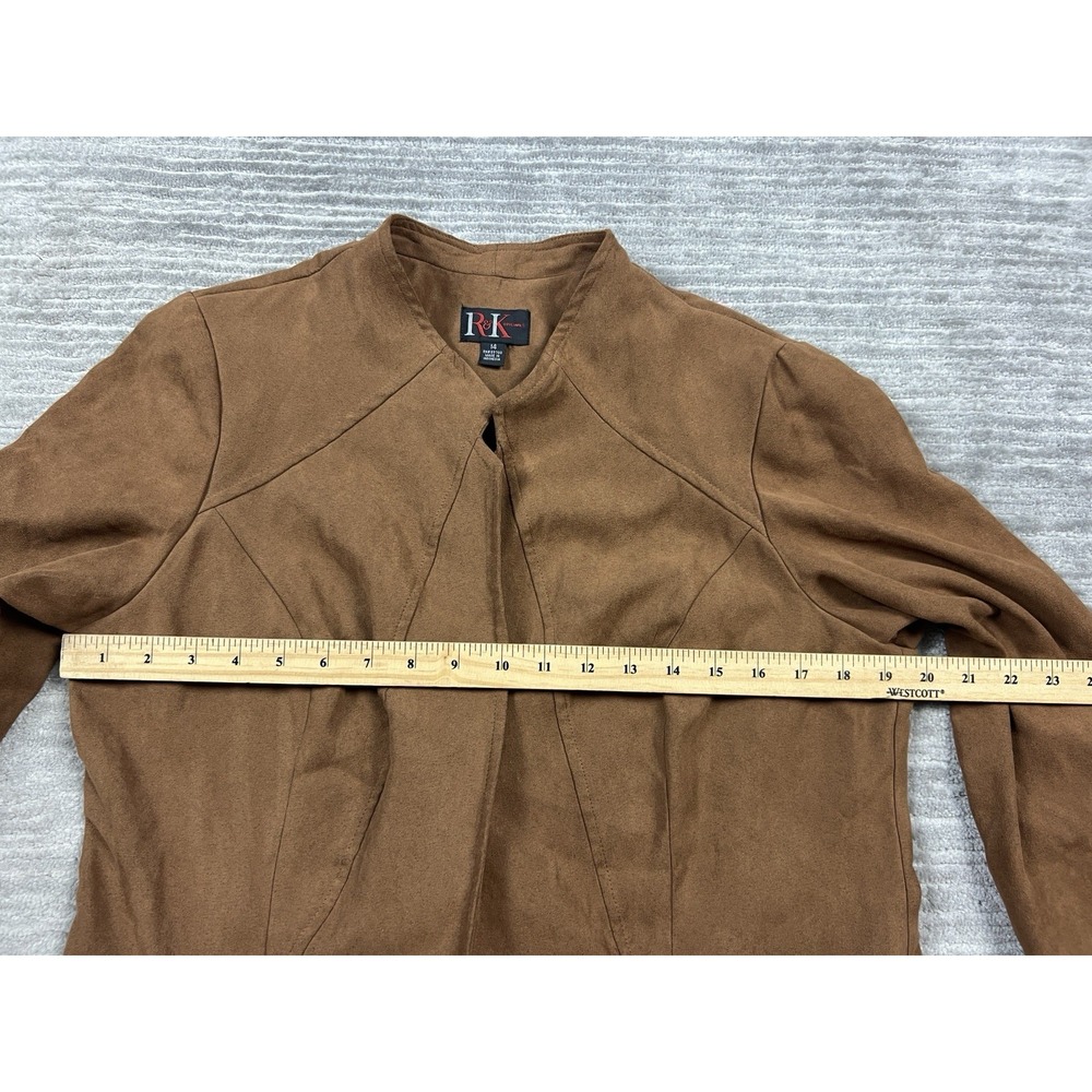 R&K Original Jacket Womens 14 Brown Polyester Open‎ Front Faux Suede Feel - Picture 4 of 14